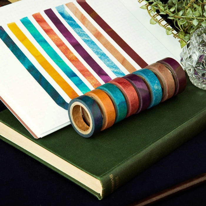 Wearingeul World Literature II ink masking tape rolls displayed with notebook and colour samples.