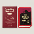 Wearingeul World Literature embroidery bookmark set with red and black embroidered book covers displayed side by side.