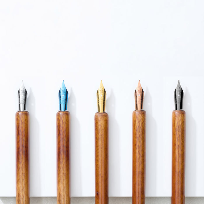 Wearingeul writer’s nibs 40 mm shown fitted into wooden dip pen holders.