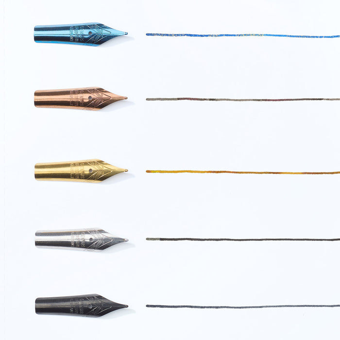 Different Wearingeul writer’s nibs 40 mm laid out to show tip variations.