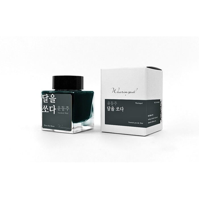 Wearingeul Yun Dong Ju dark green literature ink shown with branded packaging.