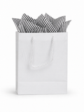 White Gift Bag with Black & White Striped Tissue Paper