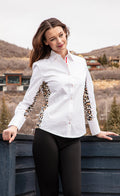 Dizzy-Lizzie White Shirt with Leopard Inserts available at Barbara Katz