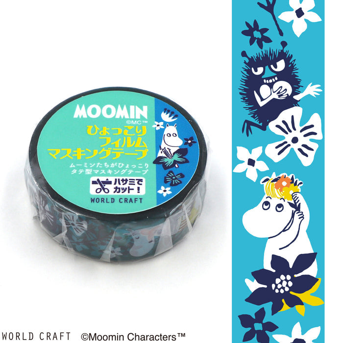 Close-up of Moomin Film Clear Tape Flower LG, showing vibrant floral and Moomin character designs on a transparent background.