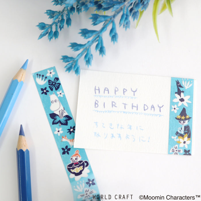 World Craft 15mm Moomin Clear Film PET Tape - Flower LG, shown from the front.