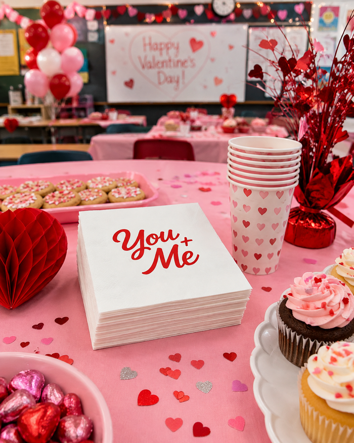 You + Me Red Script Valentine’s Day Cocktail Napkins, 50-Pack, 3-ply, Valentine’s Day Party Decor