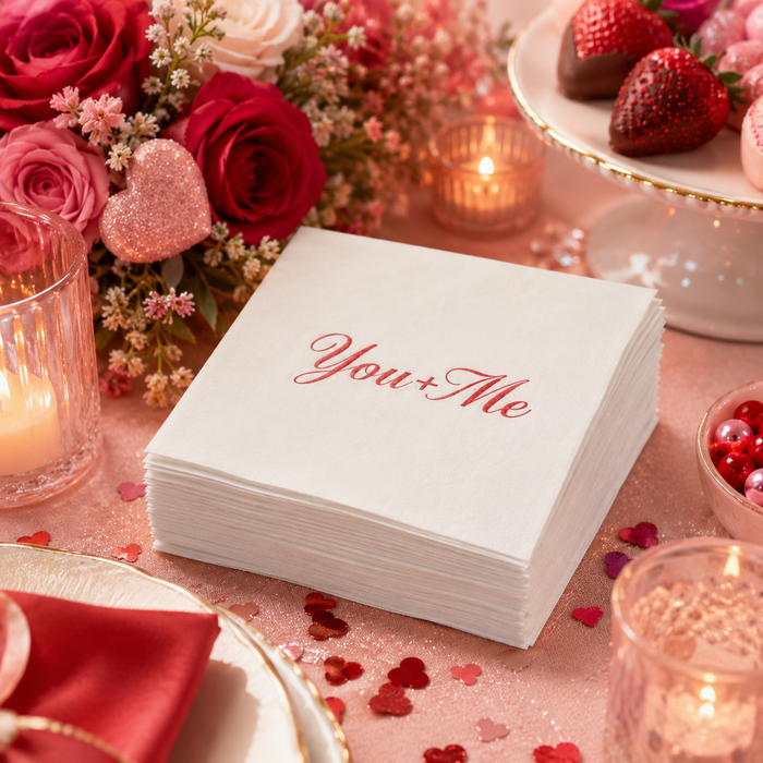 You + Me Valentine’s Day Cocktail Napkins, 50-Pack, 3-ply, Valentine’s Day Party Decor